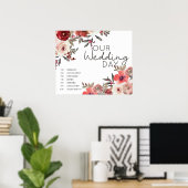 Rode Blush Bloemrozen Huwelijksplanning Poster (Thuiskantoor)