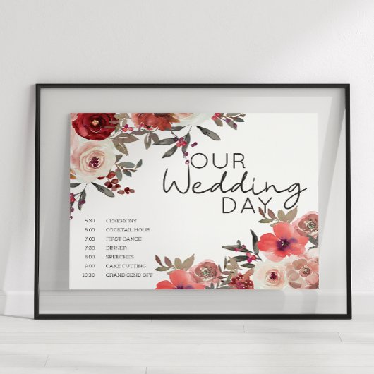 Rode Blush Bloemrozen Huwelijksplanning Poster