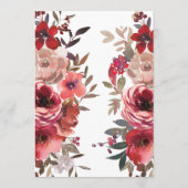 Rode Blush Bloemrozen Romantische Trouwdag Menu (Achterkant)