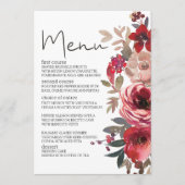 Rode Blush Bloemrozen Romantische Trouwdag Menu (Voorkant)