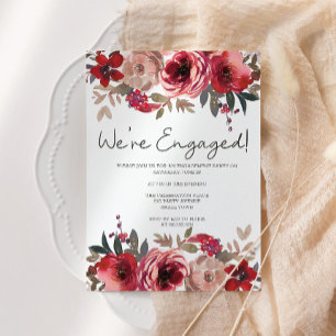 Rode Blush Bloemrozen Verlovingsfeest Uitnodiging