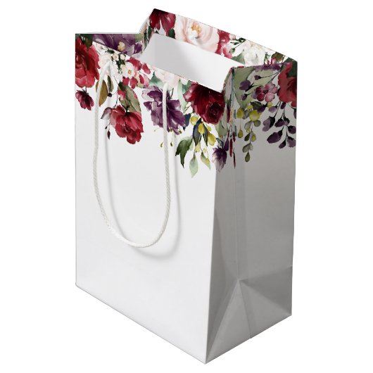 Rode Blush en Paarse Elegante Bloemen 100ste Verja Medium Cadeauzakje (Achterkant Gekanteld)