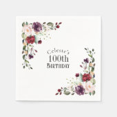 Rode Blush en Paarse Elegante Bloemen 100ste Verja Servet (Voorkant)