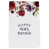 Rode Blush en Paarse Elegante Bloemen 80ste Verjaa Medium Cadeauzakje (Voorkant)