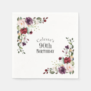 Rode Blush en Paarse Elegante Bloemen 90ste Verjaa Servet