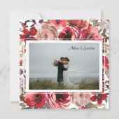 Rode Blush Floral Rozen bruiloft gewoon getrouwd Aankondiging (Voorkant)