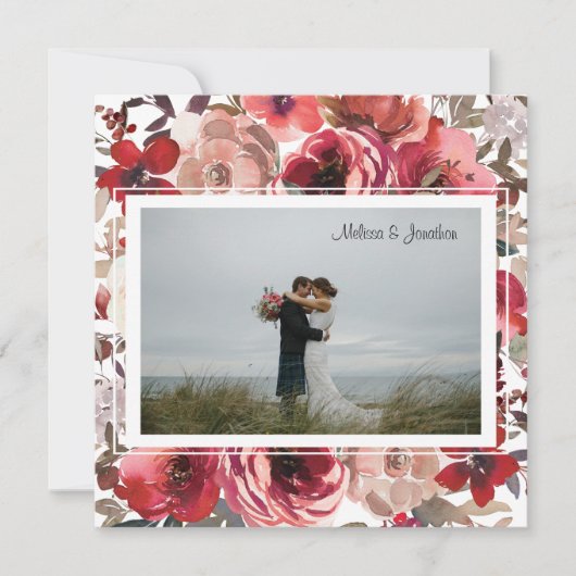 Rode Blush Floral Rozen bruiloft gewoon getrouwd Aankondiging (Voorkant)