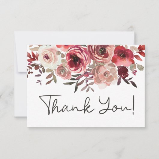 Rode Blush Floral Rozen Elegant Bedankkaart (Voorkant)