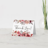 Rode Blush Floral Rozen Elegant Wedding Bedankkaart (Voorkant)
