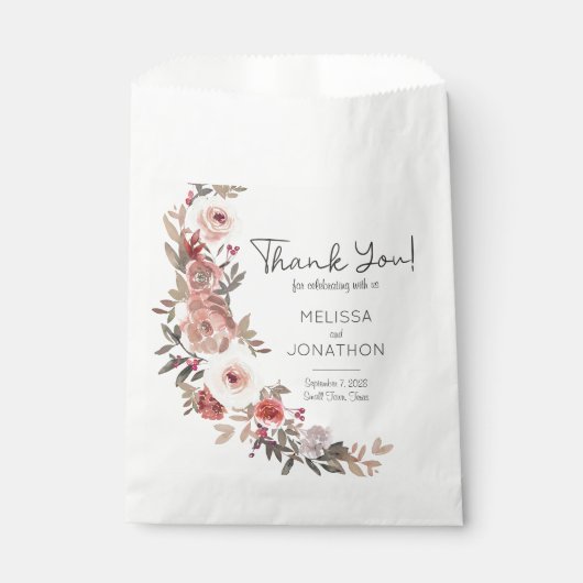 Rode Blush Floral Rozen Elegant Wedding Bedankzakje (Voorkant)