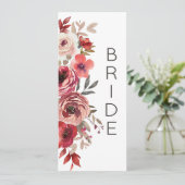 Rode Blush Floral Rozen gereserveerde zitplaatsen Menu (Staand voorkant)