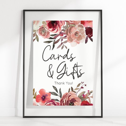 Rode Blush Floral Rozen Kaart & cadeaus Poster