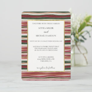 Rode Blush Groene Roze Gouden Strepen Bruiloft Kaart