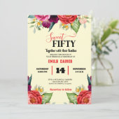 Rode Blush Marine Blauwe Bloemen Botanische Verjaa Kaart (Staand voorkant)