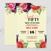 Rode Blush Marine Blauwe Bloemen Botanische Verjaa Kaart (Voorkant / Achterkant)