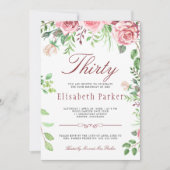 Rode Blush Roze Bloementuin 30ste Verjaardagsfeest Kaart (Voorkant)