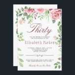 Rode Blush Roze Bloementuin 30ste Verjaardagsfeest Kaart<br><div class="desc">Rustieke elegante 30 verjaardagsfeestje vrouwelijke uitnodiging met blush roze en rode bordeaux hand beschilderde pioenroos rozen met groene bladeren en gebladerte en met een trendy chique hand geletterde bewerkbare kalligrafie script.              Geschikt voor een voorjaar-,  zomertuin of herfsttuin / buitentuin /  bloemmijlpaal herfst / jubileum / feest.</div>
