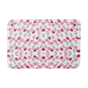 Rode & Blush Roze Symmetrische Bloem Tuin Patroon Badmat