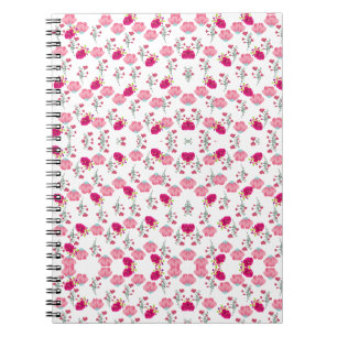 Rode & Blush Roze Symmetrische Bloem Tuin Patroon Notitieboek