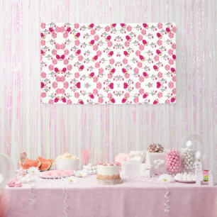 Rode & Blush Roze Symmetrische Bloem Tuin Patroon Spandoek