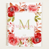 Rode Blush Rozen Botanische Bloemige Monogram Plan Planner (Voorkant)