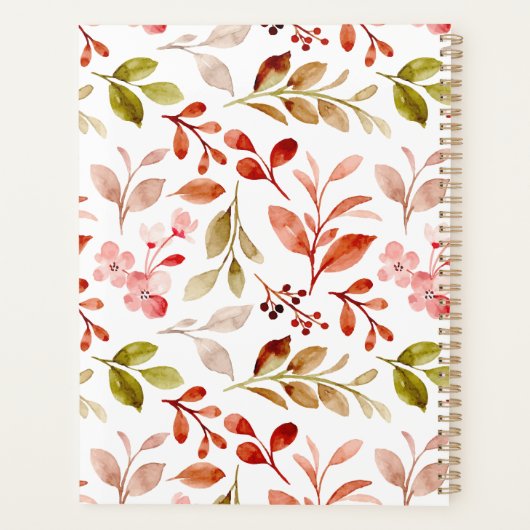 Rode Blush Rozen Botanische Floral Monogram Planne Planner (Achterkant)