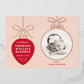Rode Blush Sier Baby Aankondiging Kerstkaart (Voorkant)