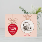Rode Blush Sier Baby Aankondiging Kerstkaart (Staand Voorkant)