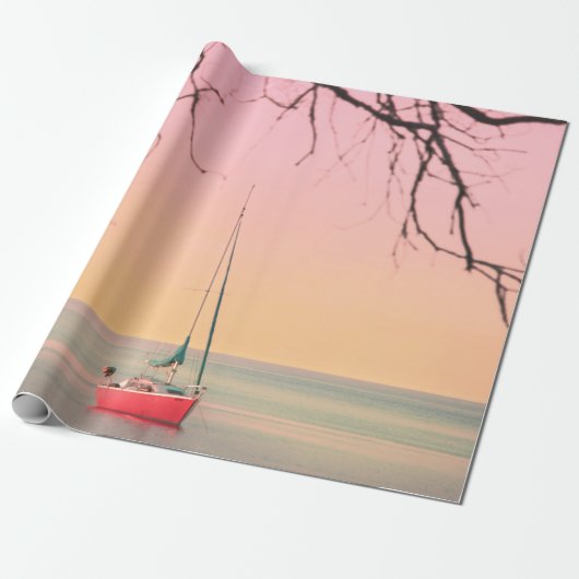 RODE BOAT OP BACH TIJDENS SUNSET CADEAUPAPIER (Uitgerold)