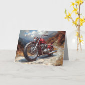 Rode Bobber Motorfiets Kaart - Mountain Achtergron (Gele Bloem)