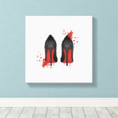 Rode bodems stilettos schoenen hoge hakken & spatt canvas afdruk (Insitu (Houten vloer))