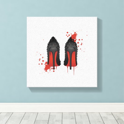 Rode bodems stilettos schoenen hoge hakken & spatt canvas afdruk (Insitu (Houten vloer))