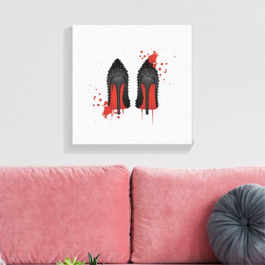 Rode bodems stilettos schoenen hoge hakken & spatt canvas afdruk (Insitu (Woonkamer))
