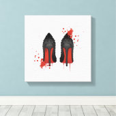 Rode bodems stilettos schoenen hoge hakken & spatt canvas afdruk (Insitu (Houten vloer))