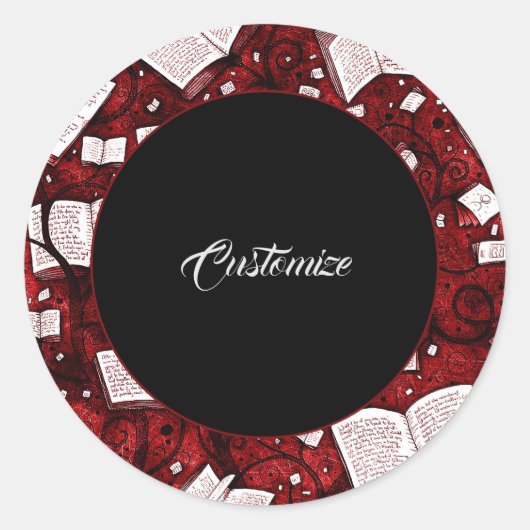 Rode boeken achtergrond ronde sticker (Voorkant)