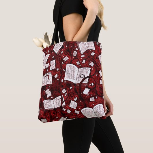 Rode boeken achtergrond tote bag (Dichtbij)