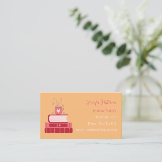 Rode Boeken Tutor Oranje Standaard Visitekaartjes (Staand voorkant)