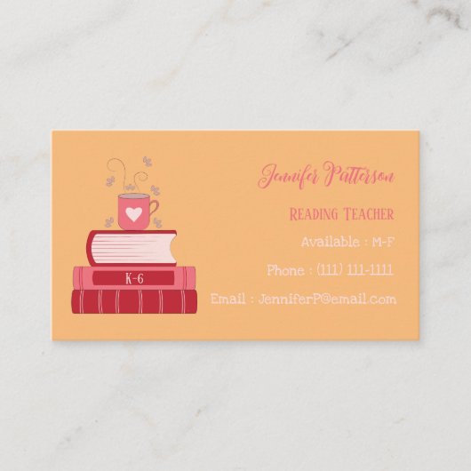 Rode Boeken Tutor Oranje Standaard Visitekaartjes (Voorkant)