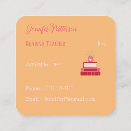 Rode Boeken Tutor Sinaasappel Vierkante Visitekaar Vierkante Visitekaartje (Achterkant)