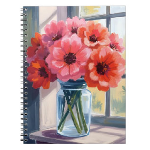 Rode Boeket Bloemen Vaas Aquarel Schilderij Notitieboek