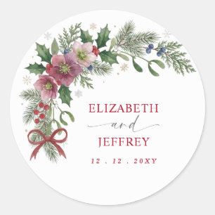 Rode Boeket Botanische Bloemen Winter Kerst Huweli Ronde Sticker