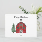 Rode boerderij buffelruitpatroon foto kerstkaart (Staand voorkant)