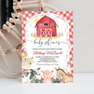 Rode Boerderij Dieren Jongen Babyshower Uitnodigin Kaart
