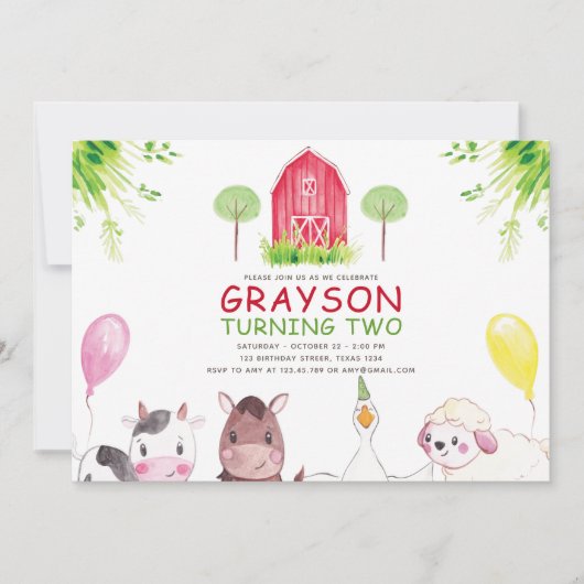 Rode Boerderij Huis Waterverf Verjaardag Kaart (Voorkant)