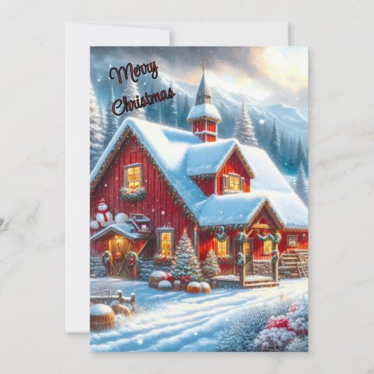 Rode Boerderij Kerst Open Huis Kaart (Achterkant)