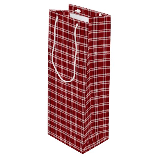 Rode boerderij klassieke kerst ruit wijn cadeautas (Voorkant Gekanteld)