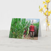 Rode Boerderij Tractor in een Cornfield Birthday Kaart (Gele Bloem)