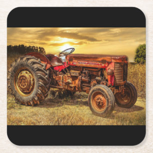  rode Boerderij tractor Kartonnen Onderzetters