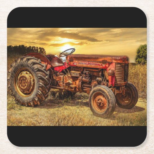  rode Boerderij tractor Kartonnen Onderzetters (Voorkant)