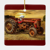  rode Boerderij tractor Keramisch Ornament (Achterkant)